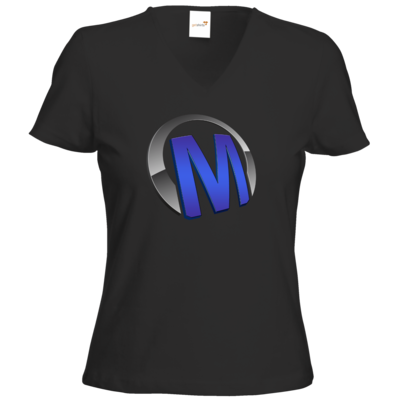 Motiv: T-Shirt Damen V-Neck Classic - Macho - Logo - Blau - bestimme auf Wunsch Details wie Produkt, Grösse, Farbe und Position selbst ! Motiv: T-Shirt Damen V-Neck Classic - Macho - Logo - Blau