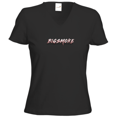 Motiv: T-Shirt Damen V-Neck Classic - Schriftzug Big Smoke - bestimme auf Wunsch Details wie Produkt, Grösse, Farbe und Position selbst ! Motiv: T-Shirt Damen V-Neck Classic - Schriftzug Big Smoke