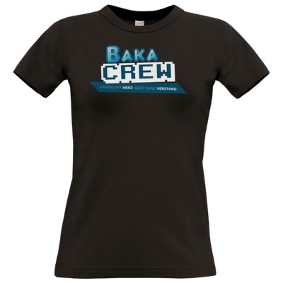 Motiv: T-Shirt Damen Premium FAIR WEAR - BakaCrew Logo mit Claim - bestimme auf Wunsch Details wie Produkt, Grösse, Farbe und Position selbst ! Motiv: T-Shirt Damen Premium FAIR WEAR - BakaCrew Logo mit Claim