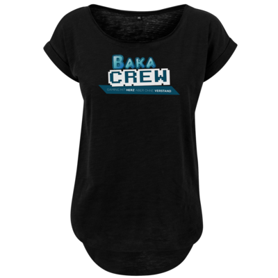 Motiv: Ladies Long Slub Tee - BakaCrew Logo mit Claim - bestimme auf Wunsch Details wie Produkt, Grösse, Farbe und Position selbst ! Motiv: Ladies Long Slub Tee - BakaCrew Logo mit Claim