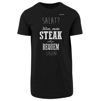 Motiv: Shaped Long Tee - SizzleBrothers - Grillen - Salat Steak bequem - bestimme auf Wunsch Details wie Produkt, Grösse, Farbe und Position selbst ! Motiv: Shaped Long Tee - SizzleBrothers - Grillen - Salat Steak bequem