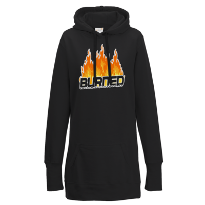 Motiv: Lady Longline Hoodie - Burned Flames - bestimme auf Wunsch Details wie Produkt, Grösse, Farbe und Position selbst ! Motiv: Lady Longline Hoodie - Burned Flames