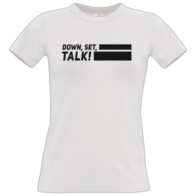 Motiv: T-Shirt Damen Premium FAIR WEAR - Down, Set, Talk! - bestimme auf Wunsch Details wie Produkt, Grösse, Farbe und Position selbst ! Motiv: T-Shirt Damen Premium FAIR WEAR - Down, Set, Talk!