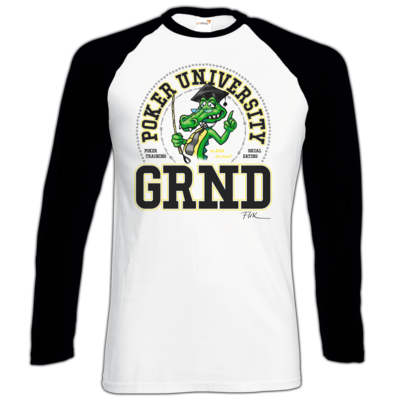 Motiv: Longsleeve Baseball T - Kroko University - bestimme auf Wunsch Details wie Produkt, Grösse, Farbe und Position selbst ! Motiv: Longsleeve Baseball T - Kroko University