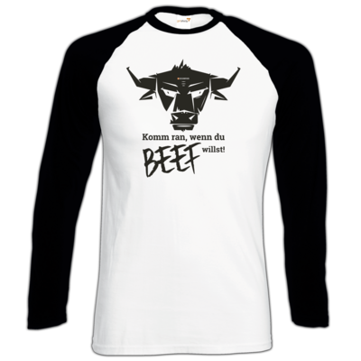 Motiv: Longsleeve Baseball T - Willste Beef? - bestimme auf Wunsch Details wie Produkt, Grösse, Farbe und Position selbst ! Motiv: Longsleeve Baseball T - Willste Beef?