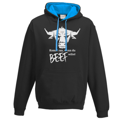 Motiv: Two-Tone Hoodie - Willste Beef? - bestimme auf Wunsch Details wie Produkt, Grösse, Farbe und Position selbst ! Motiv: Two-Tone Hoodie - Willste Beef?