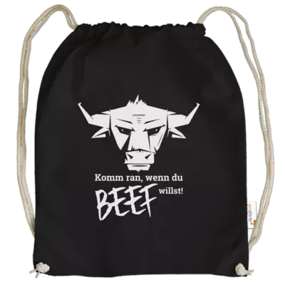 Motiv: Cotton Gymsac - Willste Beef? - bestimme auf Wunsch Details wie Produkt, Grösse, Farbe und Position selbst ! Motiv: Cotton Gymsac - Willste Beef?