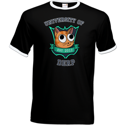 Motiv: T-Shirt Ringer - University of Derp - bestimme auf Wunsch Details wie Produkt, Grösse, Farbe und Position selbst ! Motiv: T-Shirt Ringer - University of Derp