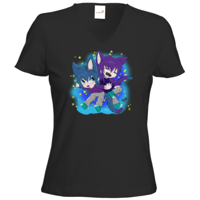 Motiv: T-Shirt Damen V-Neck Classic - Katzenbrüder - bestimme auf Wunsch Details wie Produkt, Grösse, Farbe und Position selbst ! Motiv: T-Shirt Damen V-Neck Classic - Katzenbrüder
