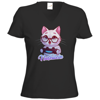 Motiv: T-Shirts Damen V-Neck FAIR WEAR - Nashi Logo + Schriftzug - bestimme auf Wunsch Details wie Produkt, Grösse, Farbe und Position selbst ! Motiv: T-Shirts Damen V-Neck FAIR WEAR - Nashi Logo + Schriftzug