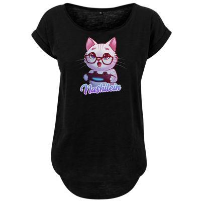 Motiv: Ladies Long Slub Tee - Nashi Logo + Schriftzug - bestimme auf Wunsch Details wie Produkt, Grösse, Farbe und Position selbst ! Motiv: Ladies Long Slub Tee - Nashi Logo + Schriftzug