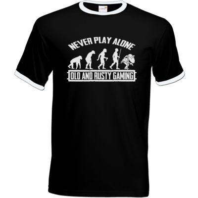 Motiv: T-Shirt Ringer - Evolution PUBG never play alone black or white - bestimme auf Wunsch Details wie Produkt, Grösse, Farbe und Position selbst ! Motiv: T-Shirt Ringer - Evolution PUBG never play alone black or white