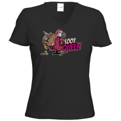 Motiv: T-Shirt Damen V-Neck Classic - Loot-Queen - bestimme auf Wunsch Details wie Produkt, Grösse, Farbe und Position selbst ! Motiv: T-Shirt Damen V-Neck Classic - Loot-Queen