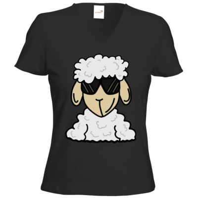Motiv: T-Shirts Damen V-Neck FAIR WEAR - ZOS Schaf mit Sonnenbrille - bestimme auf Wunsch Details wie Produkt, Grösse, Farbe und Position selbst ! Motiv: T-Shirts Damen V-Neck FAIR WEAR - ZOS Schaf mit Sonnenbrille