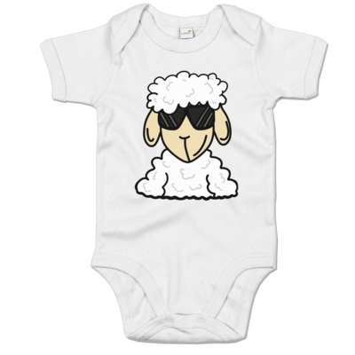 Motiv: Baby Body Organic - ZOS Schaf mit Sonnenbrille - bestimme auf Wunsch Details wie Produkt, Grösse, Farbe und Position selbst ! Motiv: Baby Body Organic - ZOS Schaf mit Sonnenbrille