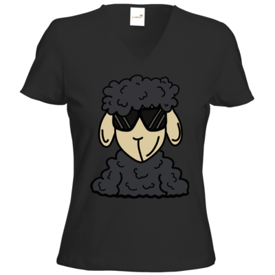 Motiv: T-Shirts Damen V-Neck FAIR WEAR - ZOS Schaf mit Sonnenbrille grau - bestimme auf Wunsch Details wie Produkt, Grösse, Farbe und Position selbst ! Motiv: T-Shirts Damen V-Neck FAIR WEAR - ZOS Schaf mit Sonnenbrille grau