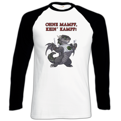 Motiv: Longsleeve Baseball T - Ulisses - Ohne Mampf kein Kampf - bestimme auf Wunsch Details wie Produkt, Grösse, Farbe und Position selbst ! Motiv: Longsleeve Baseball T - Ulisses - Ohne Mampf kein Kampf