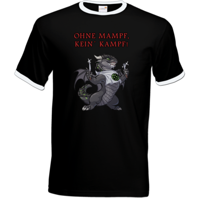 Motiv: T-Shirt Ringer - Ulisses - Ohne Mampf kein Kampf - bestimme auf Wunsch Details wie Produkt, Grösse, Farbe und Position selbst ! Motiv: T-Shirt Ringer - Ulisses - Ohne Mampf kein Kampf