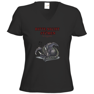 Motiv: T-Shirt Damen V-Neck Classic - Ulisses - Bitte nicht stören - bestimme auf Wunsch Details wie Produkt, Grösse, Farbe und Position selbst ! Motiv: T-Shirt Damen V-Neck Classic - Ulisses - Bitte nicht stören