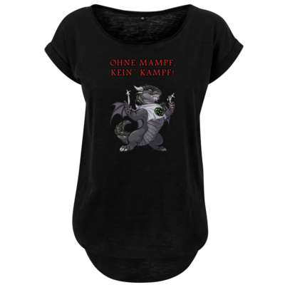 Motiv: Ladies Long Slub Tee - Ulisses - Ohne Mampf kein Kampf - bestimme auf Wunsch Details wie Produkt, Grösse, Farbe und Position selbst ! Motiv: Ladies Long Slub Tee - Ulisses - Ohne Mampf kein Kampf