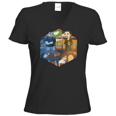 Motiv: T-Shirt Damen V-Neck Classic - Spoppin Live Tour - bestimme auf Wunsch Details wie Produkt, Grösse, Farbe und Position selbst ! Motiv: T-Shirt Damen V-Neck Classic - Spoppin Live Tour