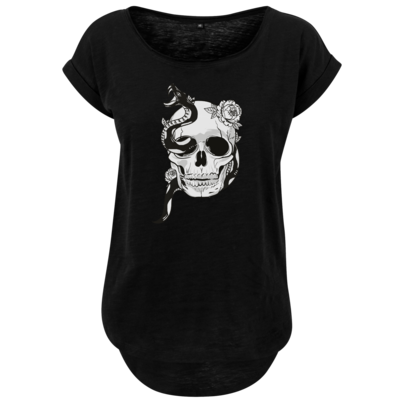 Motiv: Ladies Long Slub Tee - Totenkopf - bestimme auf Wunsch Details wie Produkt, Grösse, Farbe und Position selbst ! Motiv: Ladies Long Slub Tee - Totenkopf