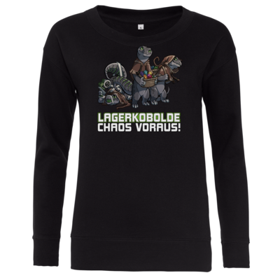 Motiv: Girlie Crew Sweatshirt - Ulisses - Lagerkobolde Chaos voraus! - bestimme auf Wunsch Details wie Produkt, Grösse, Farbe und Position selbst ! Motiv: Girlie Crew Sweatshirt - Ulisses - Lagerkobolde Chaos voraus!