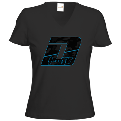 Motiv: T-Shirt Damen V-Neck Classic - Deroxs Camouflage Logo - bestimme auf Wunsch Details wie Produkt, Grösse, Farbe und Position selbst ! Motiv: T-Shirt Damen V-Neck Classic - Deroxs Camouflage Logo