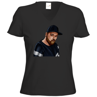 Motiv: T-Shirt Damen V-Neck Classic - Deroxs Porträt - bestimme auf Wunsch Details wie Produkt, Grösse, Farbe und Position selbst ! Motiv: T-Shirt Damen V-Neck Classic - Deroxs Porträt