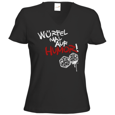 Motiv: T-Shirts Damen V-Neck FAIR WEAR - Pen & Paper - Würfel mal auf Humor - bestimme auf Wunsch Details wie Produkt, Grösse, Farbe und Position selbst ! Motiv: T-Shirts Damen V-Neck FAIR WEAR - Pen & Paper - Würfel mal auf Humor