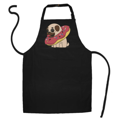 Motiv: Schürze - Mops mit Donut - bestimme auf Wunsch Details wie Produkt, Grösse, Farbe und Position selbst ! Motiv: Schürze - Mops mit Donut