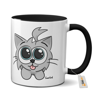 Motiv: Tasse farbig - Kätzchen Weiß