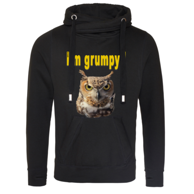 Motiv: Cross Neck Hoodie - I'm grumpy! (Eule) - bestimme auf Wunsch Details wie Produkt, Grösse, Farbe und Position selbst ! Motiv: Cross Neck Hoodie - I'm grumpy! (Eule)