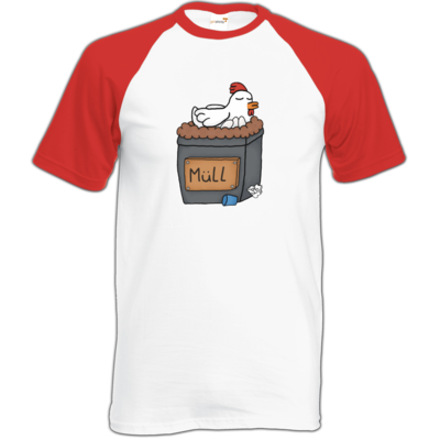 Motiv: Baseball-T FAIR WEAR - Müllhuhn - bestimme auf Wunsch Details wie Produkt, Grösse, Farbe und Position selbst ! Motiv: Baseball-T FAIR WEAR - Müllhuhn