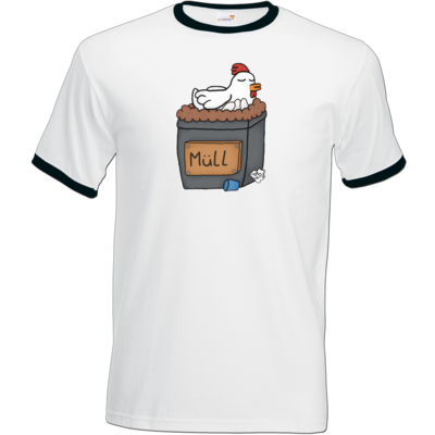 Motiv: T-Shirt Ringer - Müllhuhn - bestimme auf Wunsch Details wie Produkt, Grösse, Farbe und Position selbst ! Motiv: T-Shirt Ringer - Müllhuhn