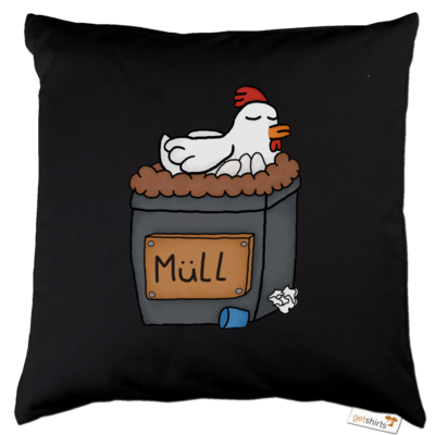 Motiv: Kissen Baumwolle - Müllhuhn - bestimme auf Wunsch Details wie Produkt, Grösse, Farbe und Position selbst ! Motiv: Kissen Baumwolle - Müllhuhn