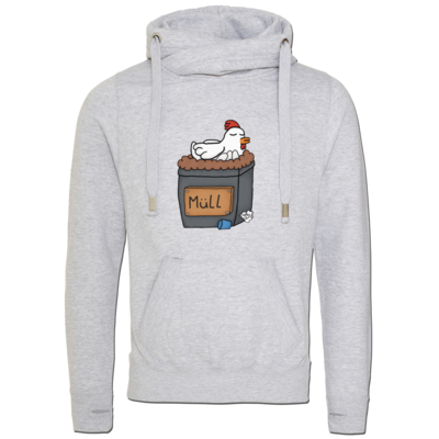 Motiv: Cross Neck Hoodie - Müllhuhn - bestimme auf Wunsch Details wie Produkt, Grösse, Farbe und Position selbst ! Motiv: Cross Neck Hoodie - Müllhuhn
