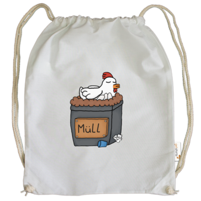 Motiv: Cotton Gymsac - Müllhuhn - bestimme auf Wunsch Details wie Produkt, Grösse, Farbe und Position selbst ! Motiv: Cotton Gymsac - Müllhuhn