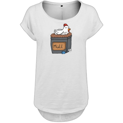 Motiv: Ladies Long Slub Tee - Müllhuhn - bestimme auf Wunsch Details wie Produkt, Grösse, Farbe und Position selbst ! Motiv: Ladies Long Slub Tee - Müllhuhn