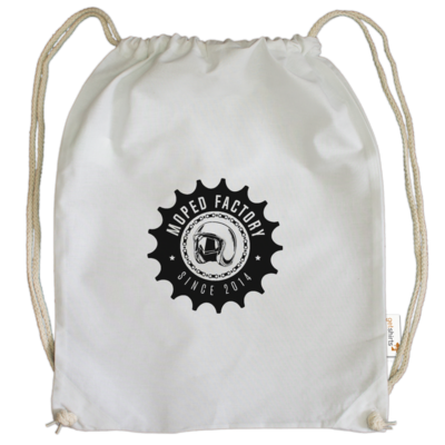 Motiv: Cotton Gymsac - Logo Moped Factory - bestimme auf Wunsch Details wie Produkt, Grösse, Farbe und Position selbst ! Motiv: Cotton Gymsac - Logo Moped Factory