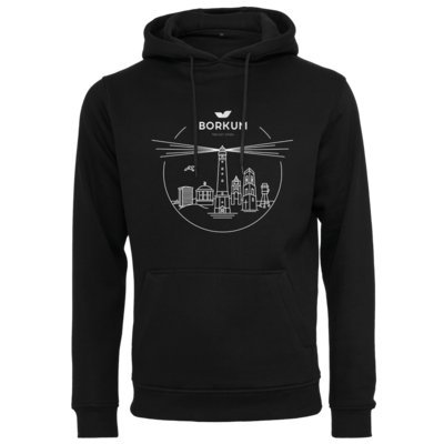 Motiv: Heavy Hoodie - Skyline Borkum (rund) - bestimme auf Wunsch Details wie Produkt, Grösse, Farbe und Position selbst ! Motiv: Heavy Hoodie - Skyline Borkum (rund)