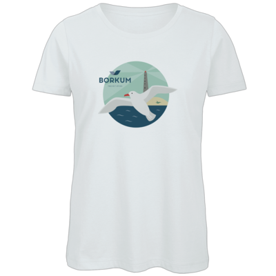 Motiv: Organic Lady T-Shirt - Möwe (mehrfarbig) - bestimme auf Wunsch Details wie Produkt, Grösse, Farbe und Position selbst ! Motiv: Organic Lady T-Shirt - Möwe (mehrfarbig)