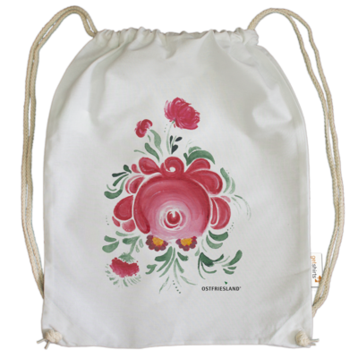Motiv: Cotton Gymsac - Ostfriesische Teerose - bestimme auf Wunsch Details wie Produkt, Grösse, Farbe und Position selbst ! Motiv: Cotton Gymsac - Ostfriesische Teerose