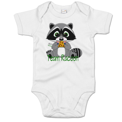Motiv: Baby Body Organic - Team Racoon - bestimme auf Wunsch Details wie Produkt, Grösse, Farbe und Position selbst ! Motiv: Baby Body Organic - Team Racoon