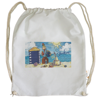Motiv: Cotton Gymsac - Eilert am Strand - bestimme auf Wunsch Details wie Produkt, Grösse, Farbe und Position selbst ! Motiv: Cotton Gymsac - Eilert am Strand