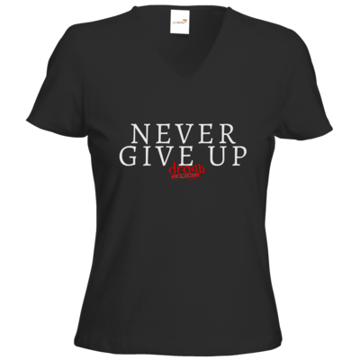 Motiv: T-Shirts Damen V-Neck FAIR WEAR - Never give up - bestimme auf Wunsch Details wie Produkt, Grösse, Farbe und Position selbst ! Motiv: T-Shirts Damen V-Neck FAIR WEAR - Never give up