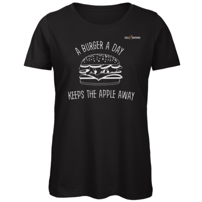 Motiv: Organic Lady T-Shirt - SizzleBrothers - Grillen - Burger Apple - bestimme auf Wunsch Details wie Produkt, Grösse, Farbe und Position selbst ! Motiv: Organic Lady T-Shirt - SizzleBrothers - Grillen - Burger Apple