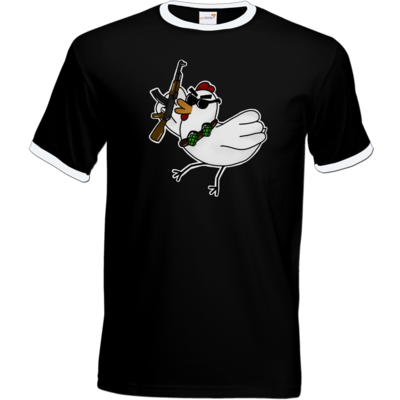 Motiv: T-Shirt Ringer - Terrorhuhn - bestimme auf Wunsch Details wie Produkt, Grösse, Farbe und Position selbst ! Motiv: T-Shirt Ringer - Terrorhuhn