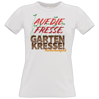 Motiv: T-Shirt Damen Premium FAIR WEAR - Auf die Fresse, Gartenkresse! - bestimme auf Wunsch Details wie Produkt, Grösse, Farbe und Position selbst ! Motiv: T-Shirt Damen Premium FAIR WEAR - Auf die Fresse, Gartenkresse!