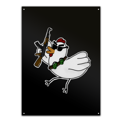 Motiv: Metallschild - Terrorhuhn - bestimme auf Wunsch Details wie Produkt, Grösse, Farbe und Position selbst ! Motiv: Metallschild - Terrorhuhn